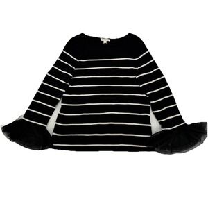 Black‎ & White Stripe Long Sleeve Shirt Sz S Tulle Cuffs Preppy Whimsigoth Top